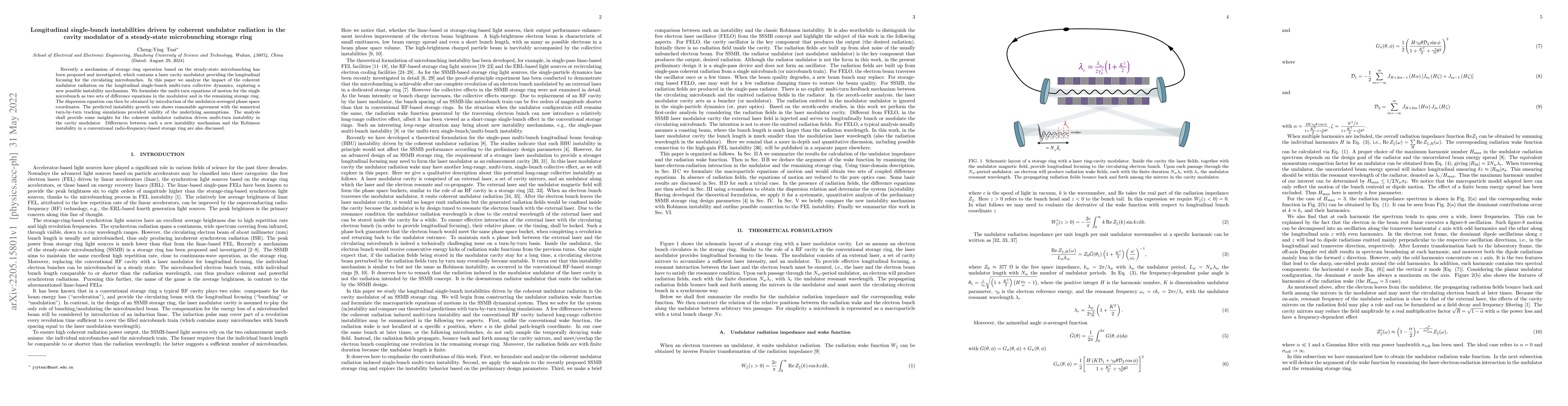 Thumbnail for Longitudinal single-bunch instabilities driven by coherent undulator
  radiation in the cavity modulator of a steady-state microbunching storage
  ring