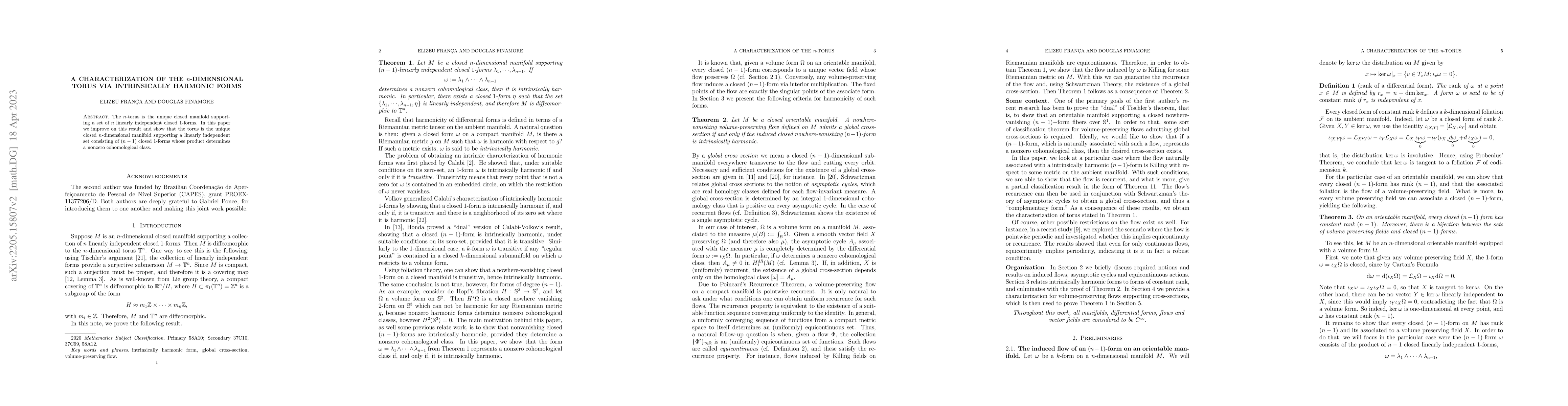 Thumbnail for A characterization of the n-dimensional torus via intrinsically harmonic
  forms