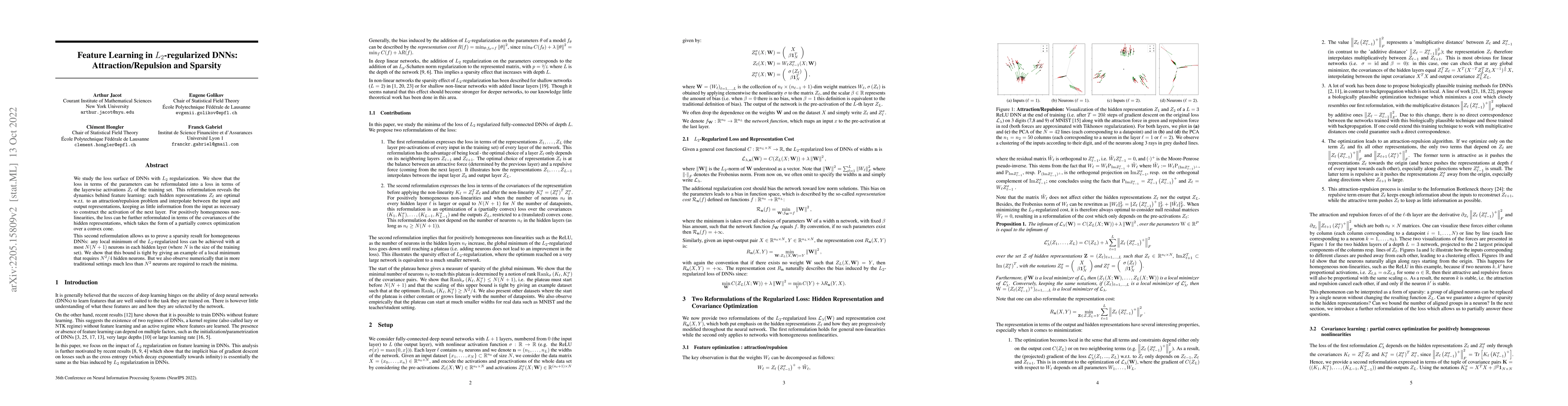 Thumbnail for Feature Learning in $L_{2}$-regularized DNNs: Attraction/Repulsion and
  Sparsity