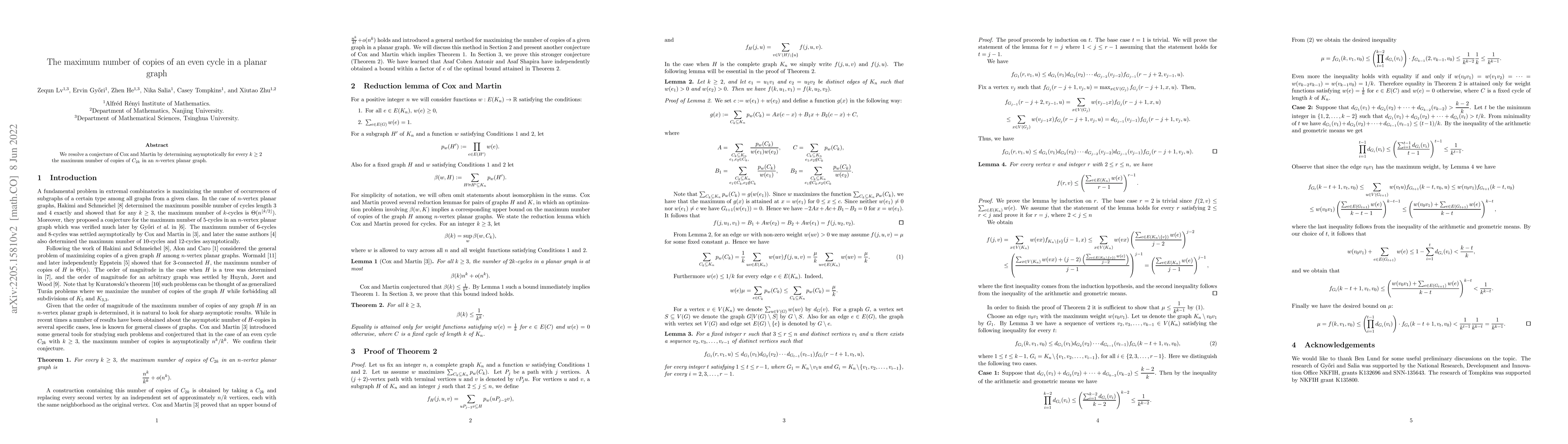 Thumbnail for The maximum number of copies of an even cycle in a planar graph