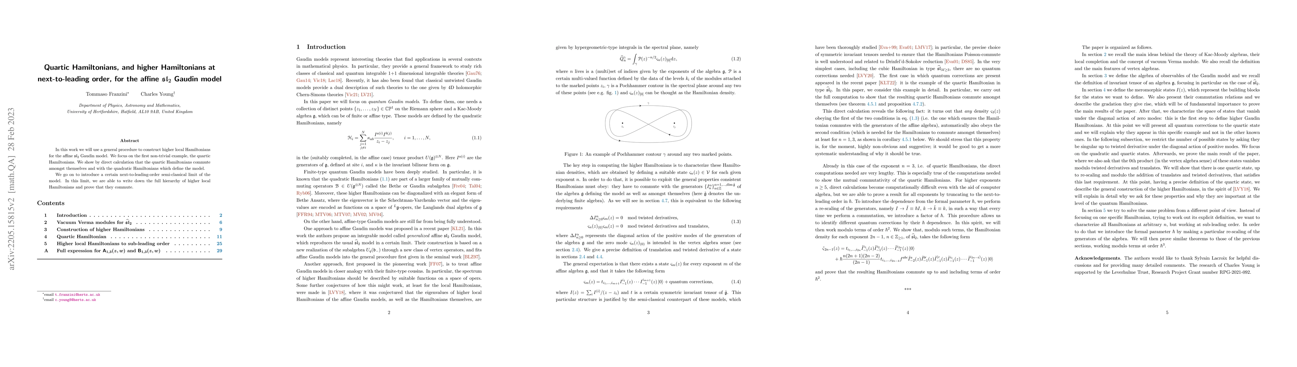 Thumbnail for Quartic Hamiltonians, and higher Hamiltonians at next-to-leading order,
  for the affine $\mathfrak{sl}_2$ Gaudin model