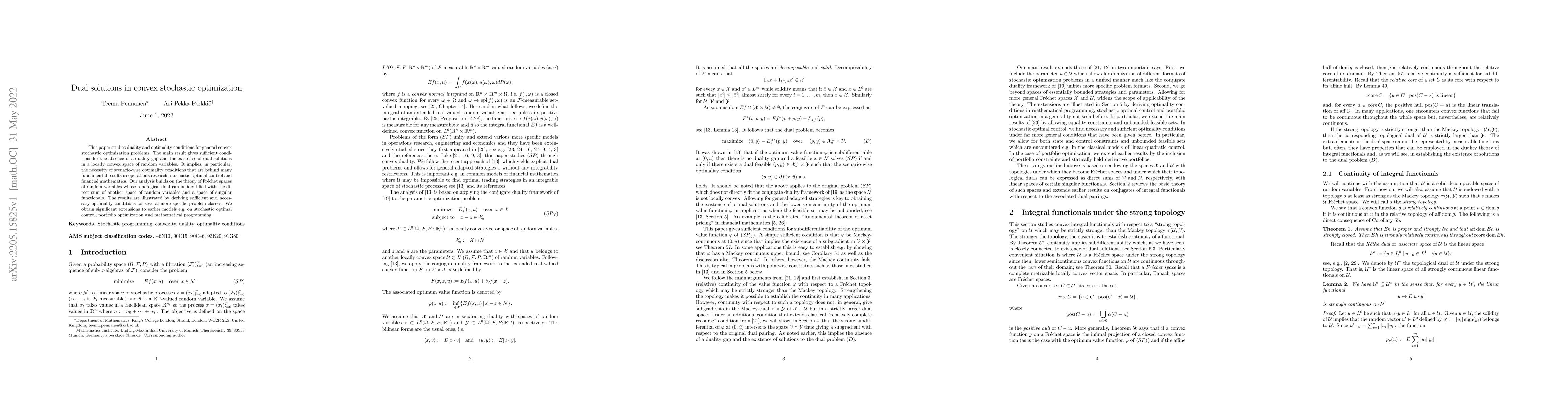 Thumbnail for Dual solutions in convex stochastic optimization