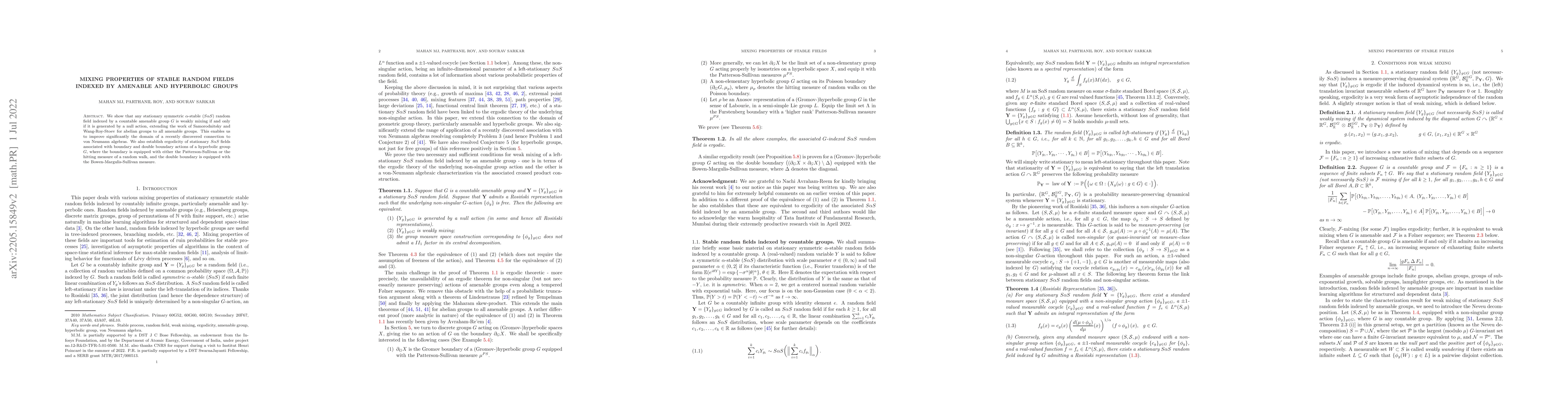 Thumbnail for Mixing Properties of Stable Random Fields Indexed by Amenable and
  Hyperbolic Groups