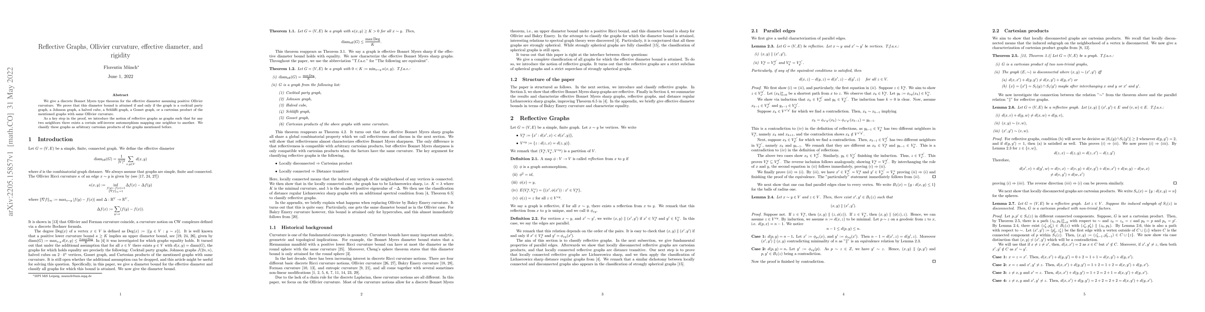 Thumbnail for Reflective Graphs, Ollivier curvature, effective diameter, and rigidity