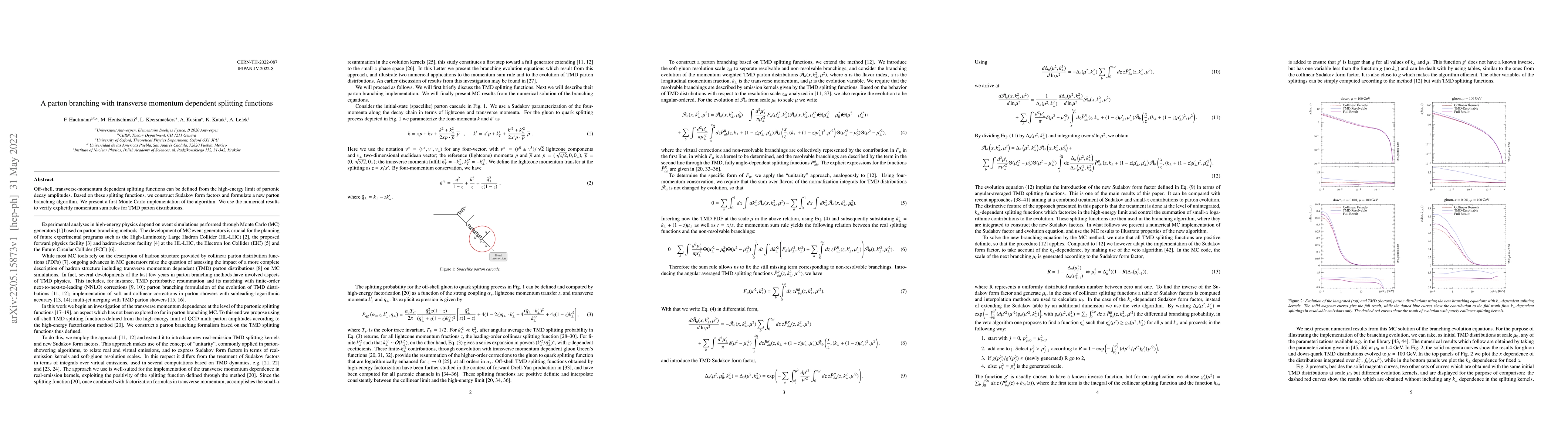 Thumbnail for A parton branching with transverse momentum dependent splitting
  functions