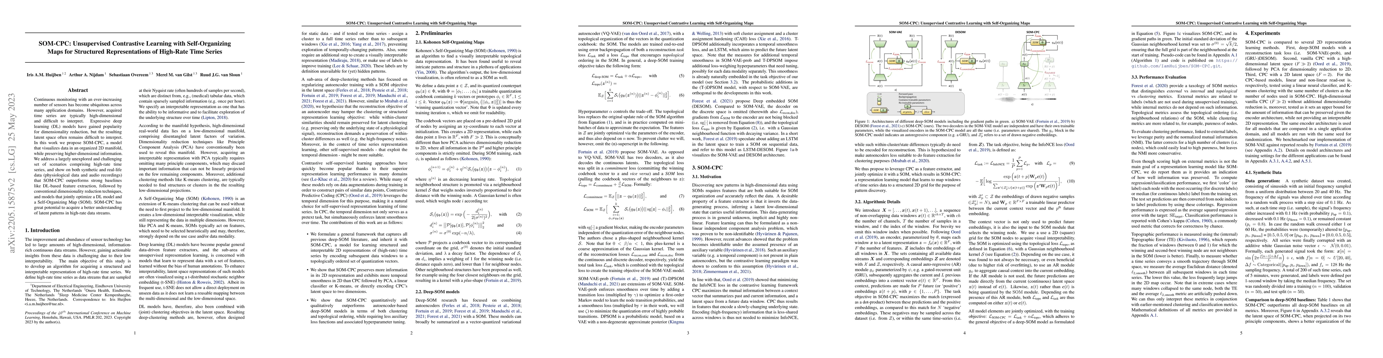 Thumbnail for SOM-CPC: Unsupervised Contrastive Learning with Self-Organizing Maps for
  Structured Representations of High-Rate Time Series