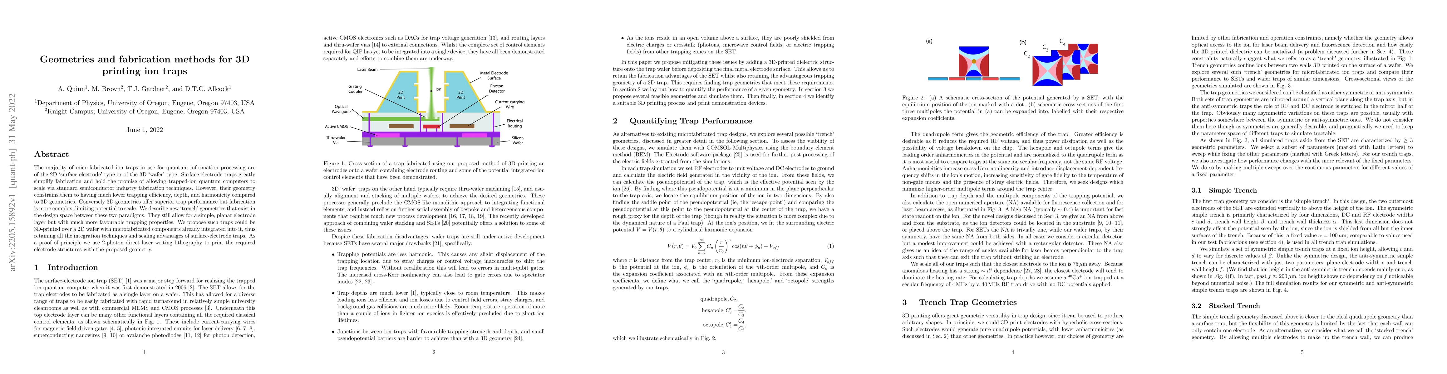 Thumbnail for Geometries and fabrication methods for 3D printing ion traps