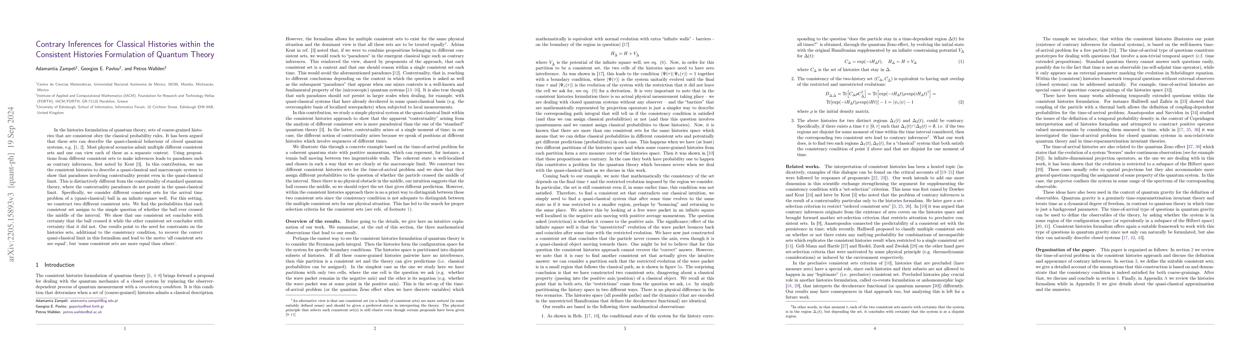 Thumbnail for Contrary Inferences for Classical Histories within the Consistent
  Histories Formulation of Quantum Theory