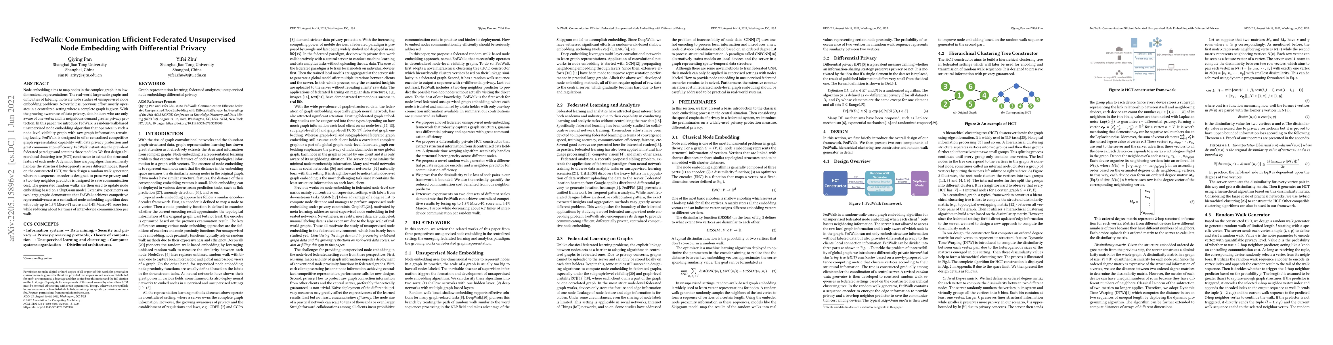 Thumbnail for FedWalk: Communication Efficient Federated Unsupervised Node Embedding
  with Differential Privacy