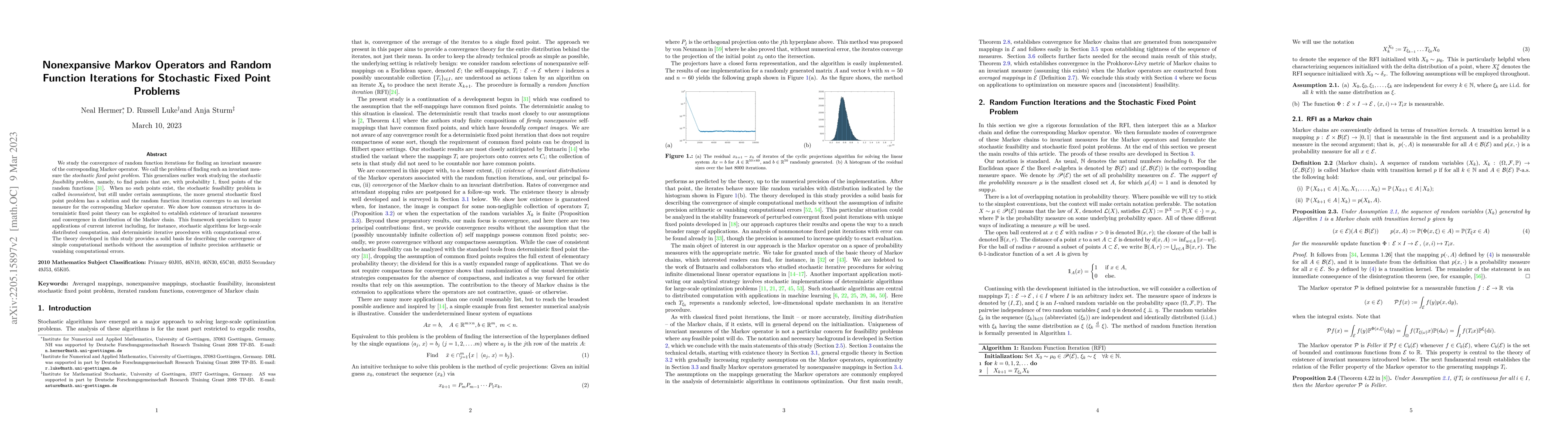 Thumbnail for Nonexpansive Markov Operators and Random Function Iterations for
  Stochastic Fixed Point Problems