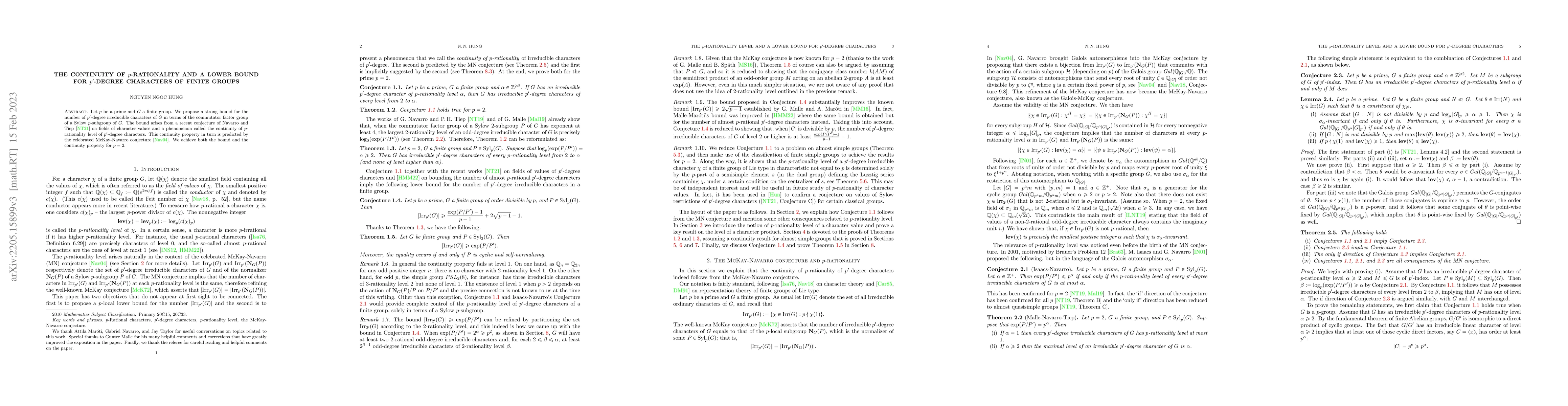 Thumbnail for The continuity of $p$-rationality and a lower bound for $p'$-degree
  characters of finite groups