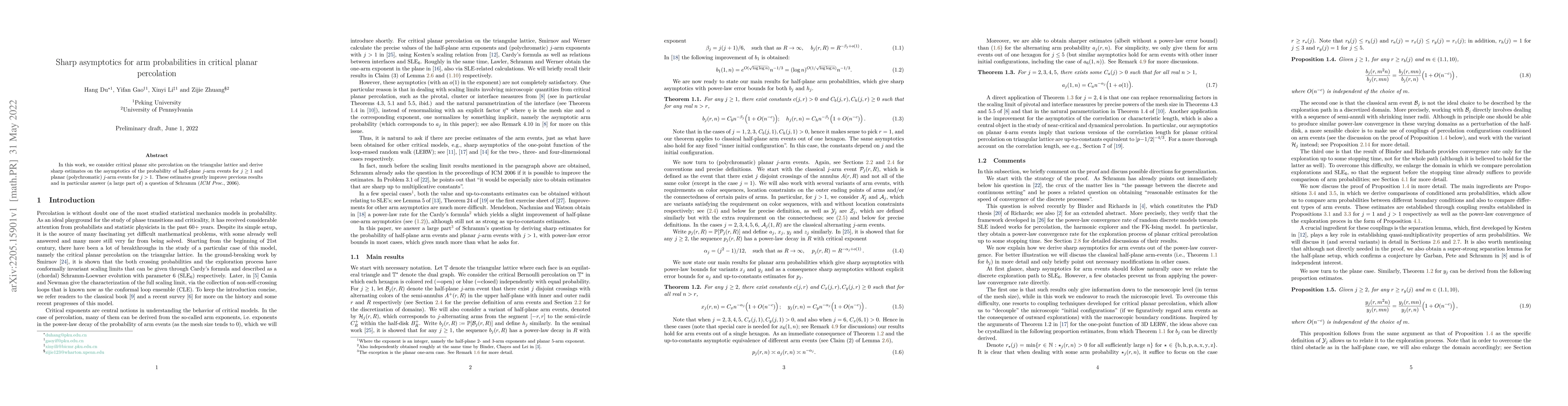 Thumbnail for Sharp asymptotics for arm probabilities in critical planar percolation