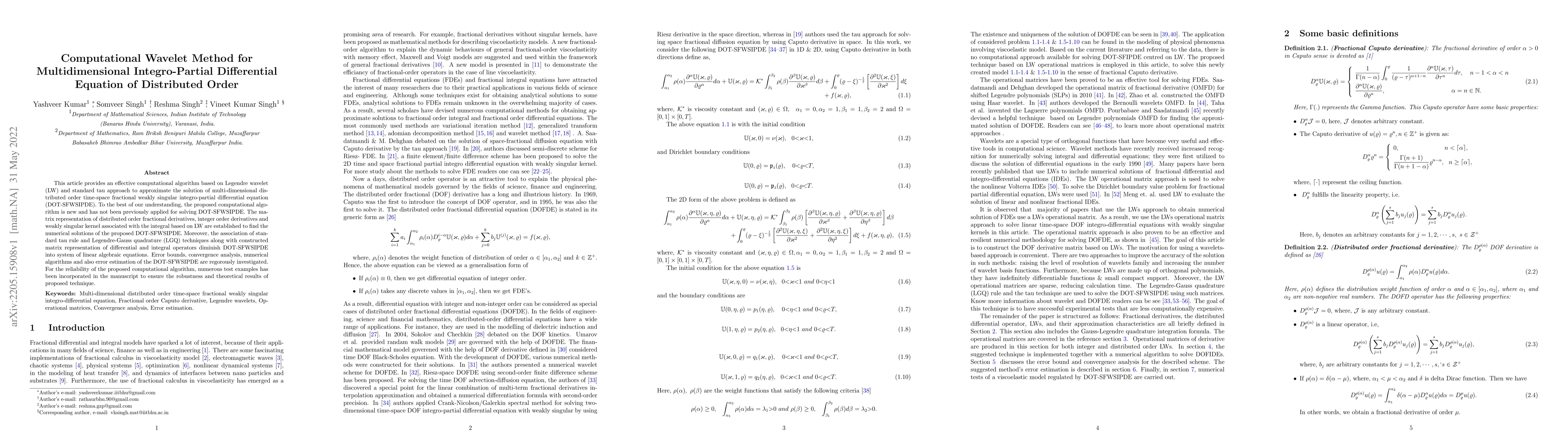 Thumbnail for Computational Wavelet Method for Multidimensional Integro-Partial
  Differential Equation of Distributed Order