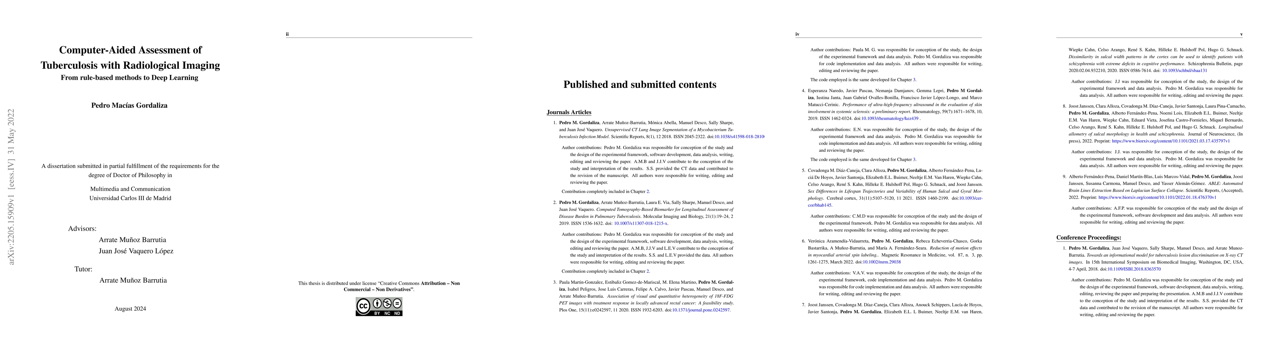 Thumbnail for PhD Thesis. Computer-Aided Assessment of Tuberculosis with Radiological
  Imaging: From rule-based methods to Deep Learning
