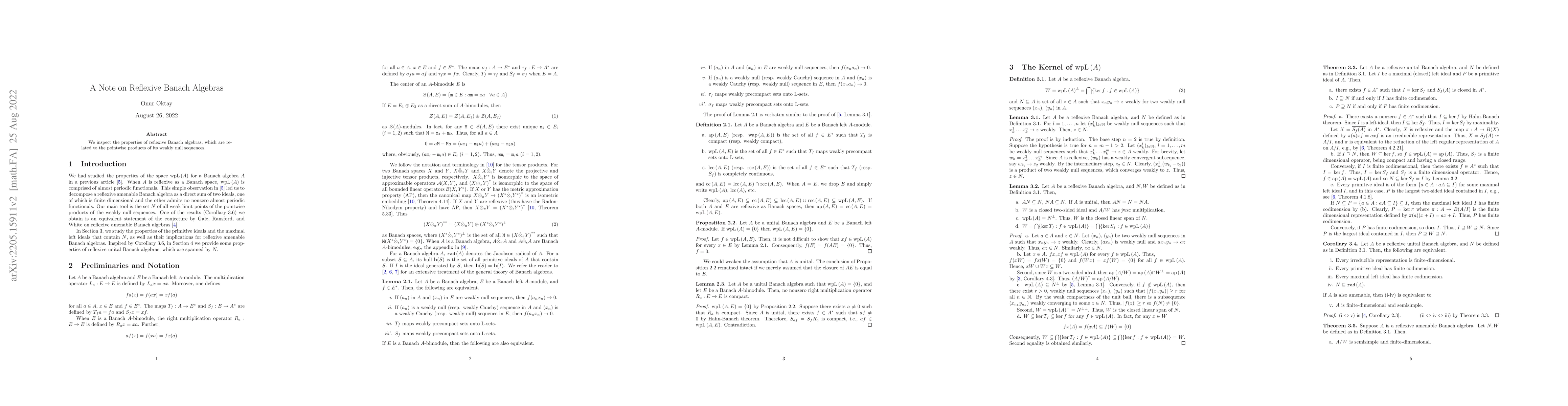 Thumbnail for A Note on Reflexive Banach Algebras