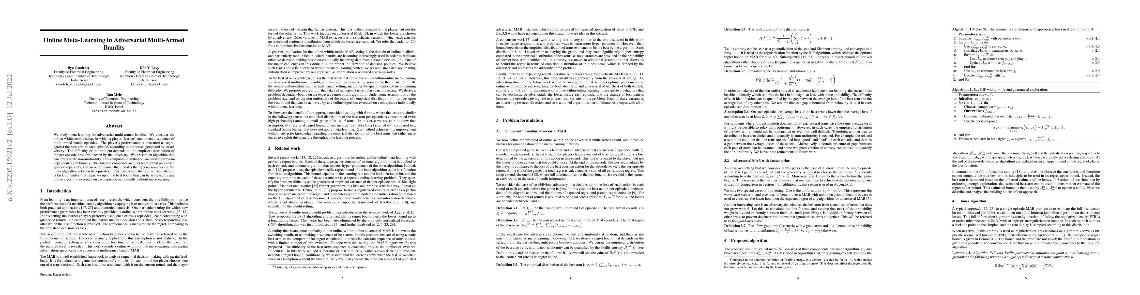 Thumbnail for Online Meta-Learning in Adversarial Multi-Armed Bandits