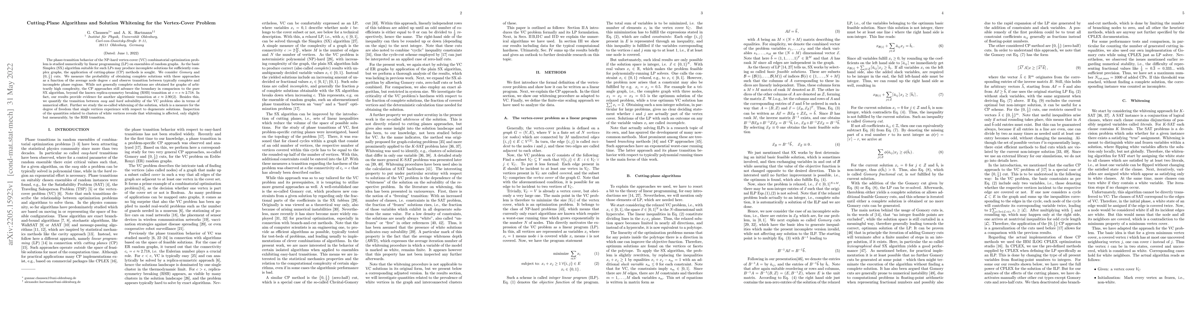 Thumbnail for Cutting-Plane Algorithms and Solution Whitening for the Vertex-Cover
  Problem