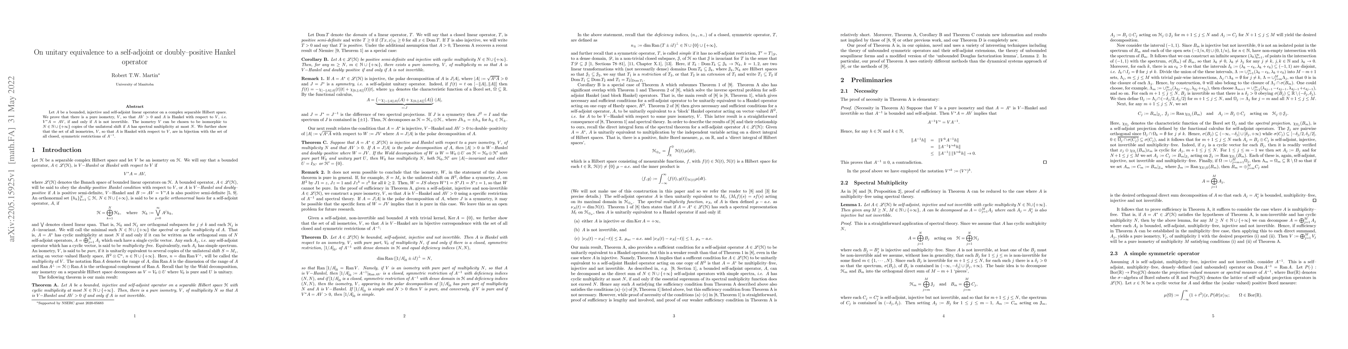 Thumbnail for On unitary equivalence to a self-adjoint or doubly-positive Hankel
  operator
