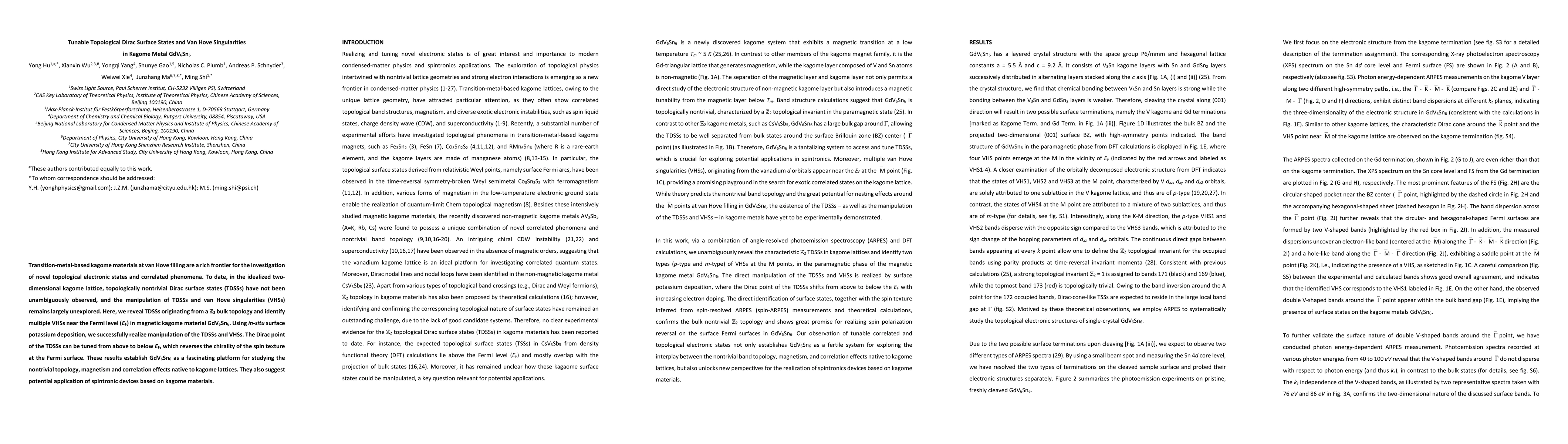 Thumbnail for Tunable Topological Dirac Surface States and Van Hove Singularities in
  Kagome Metal GdV${_6}$Sn${_6}$