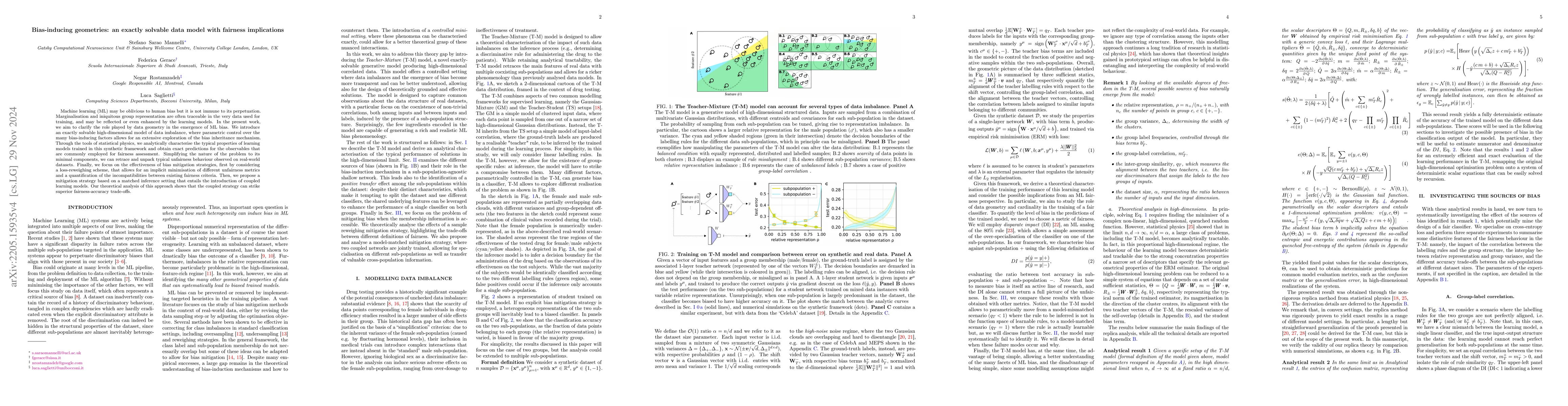Thumbnail for Bias-inducing geometries: an exactly solvable data model with fairness
  implications