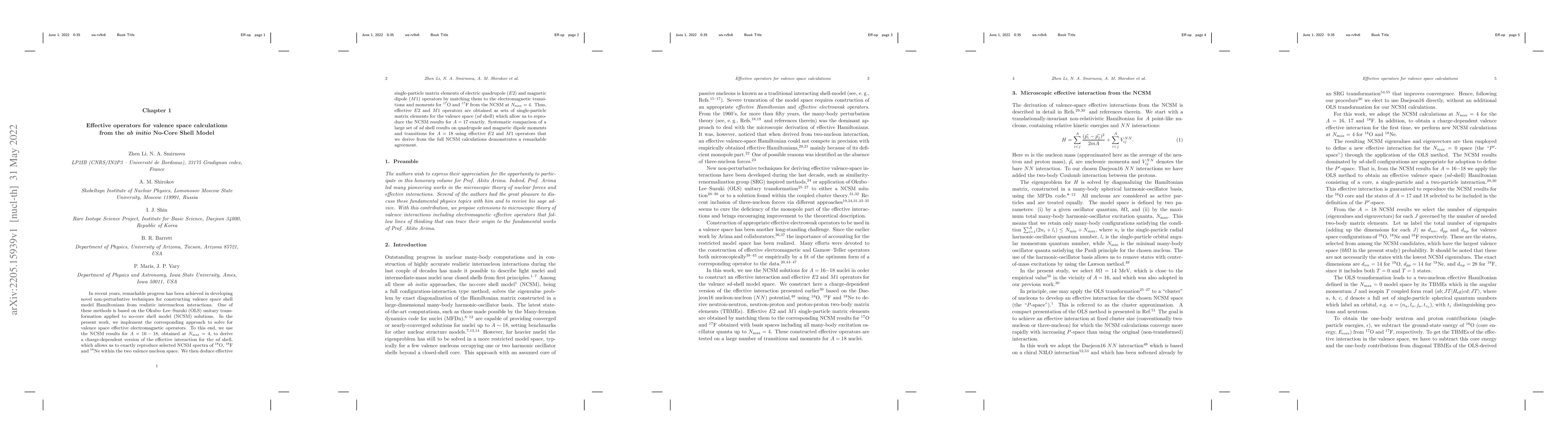Thumbnail for Effective operators for valence space calculations from the {\itshape ab
  initio} No-Core Shell Mode