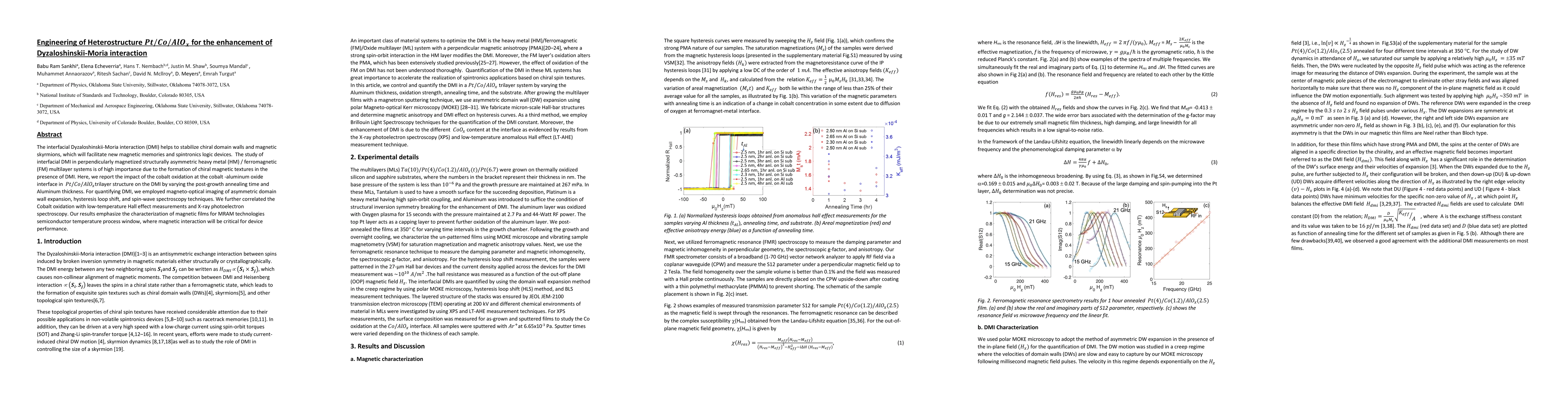 Thumbnail for Engineering of Heterostructure Pt/Co/AlOx for the enhancement of
  Dyzaloshinskii-Moria interaction