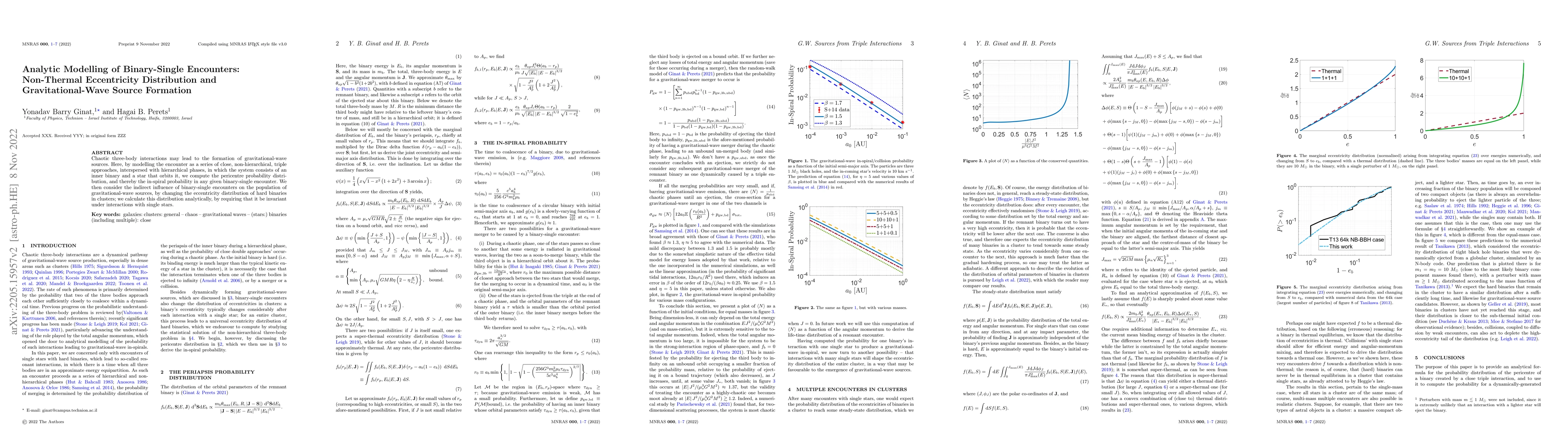 Thumbnail for Analytic Modelling of Binary-Single Encounters: Non-Thermal Eccentricity
  Distribution and Gravitational-Wave Source Formation