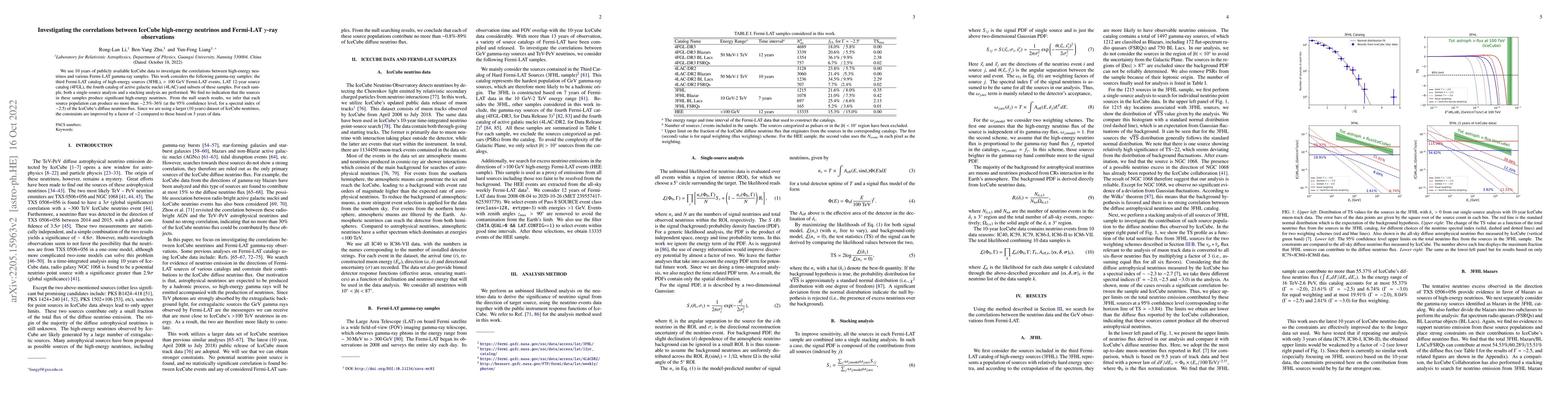 Thumbnail for Investigating the correlations between IceCube high-energy neutrinos and
  Fermi-LAT gamma-ray observations