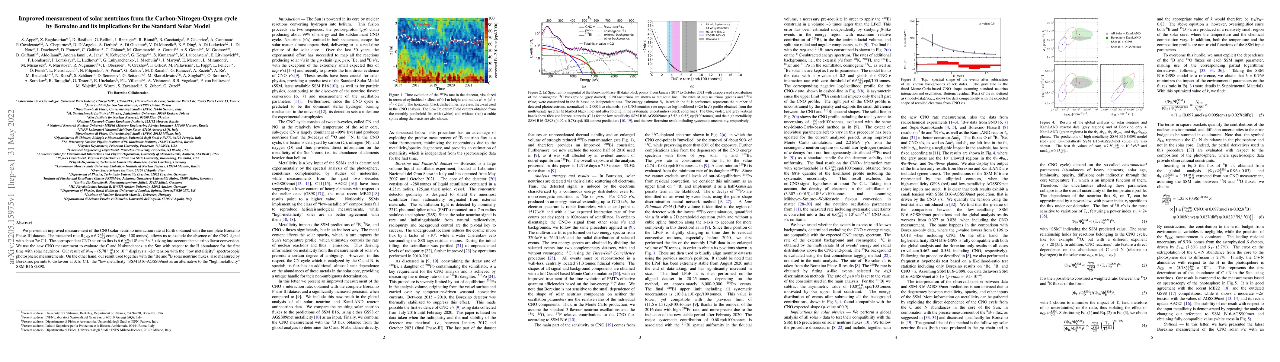 Thumbnail for Improved measurement of solar neutrinos from the Carbon-Nitrogen-Oxygen
  cycle by Borexino and its implications for the Standard Solar Model