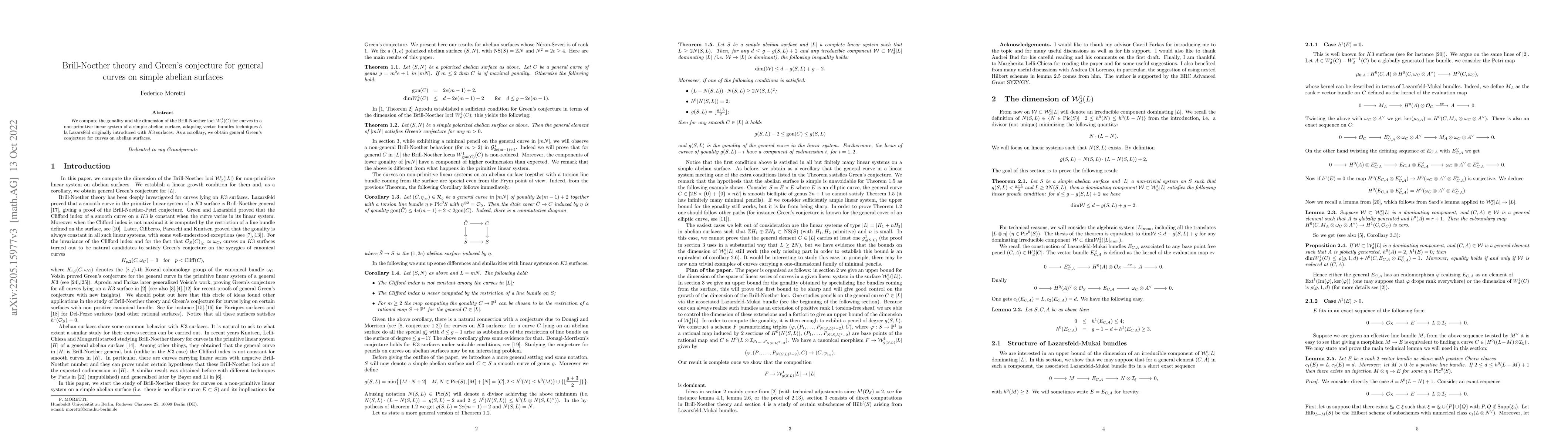 Thumbnail for Brill-Noether theory and Green's conjecture for general curves on simple
  abelian surfaces
