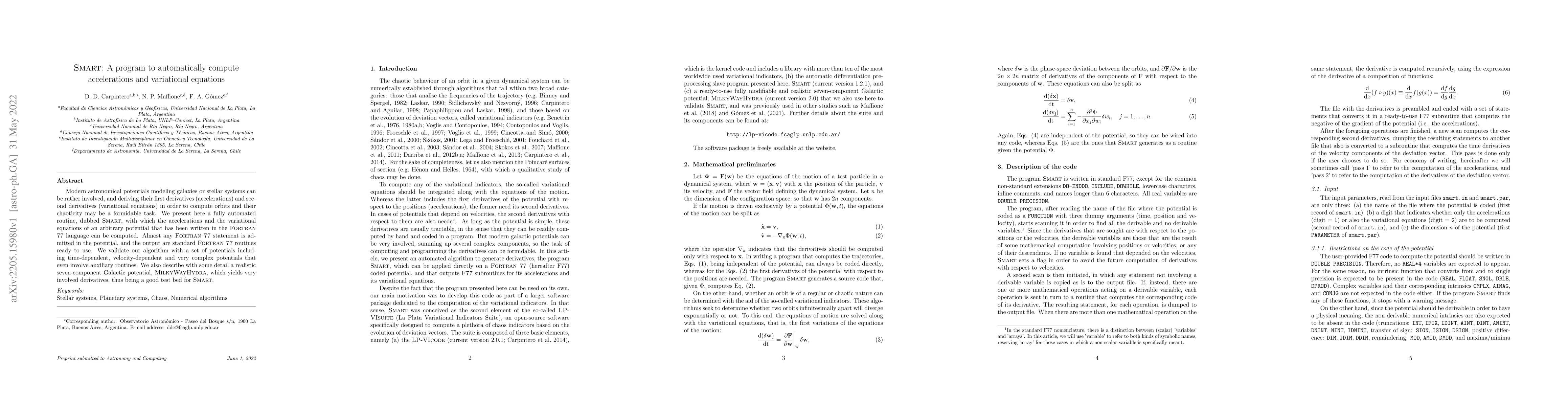 Thumbnail for Smart: A program to automatically compute accelerations and variational
  equations