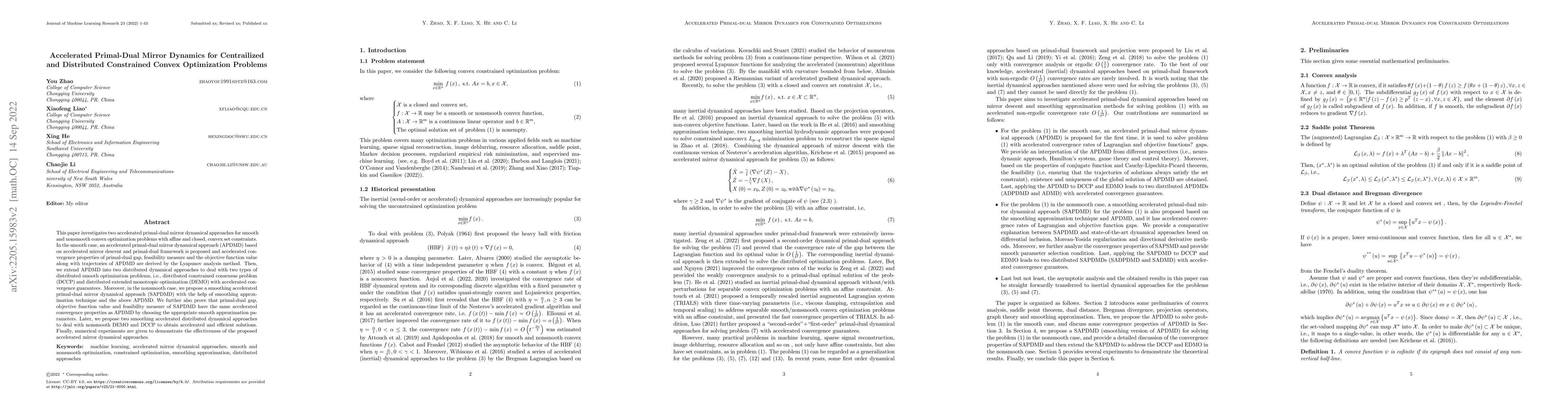 Thumbnail for Accelerated Primal-Dual Mirror Dynamics for Centrailized and Distributed
  Constrained Convex Optimization Problems