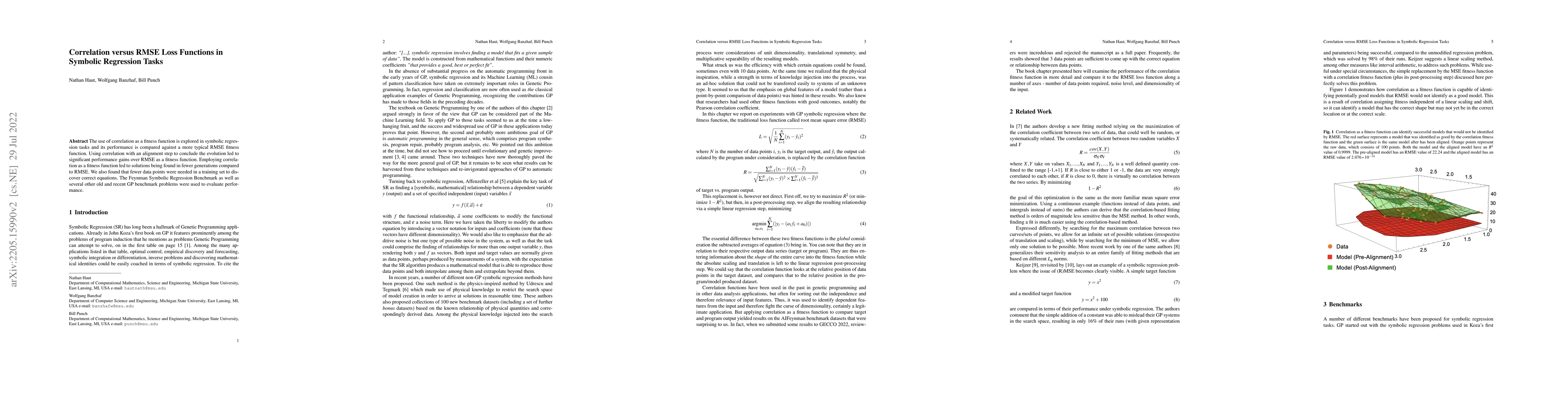Thumbnail for Correlation versus RMSE Loss Functions in Symbolic Regression Tasks