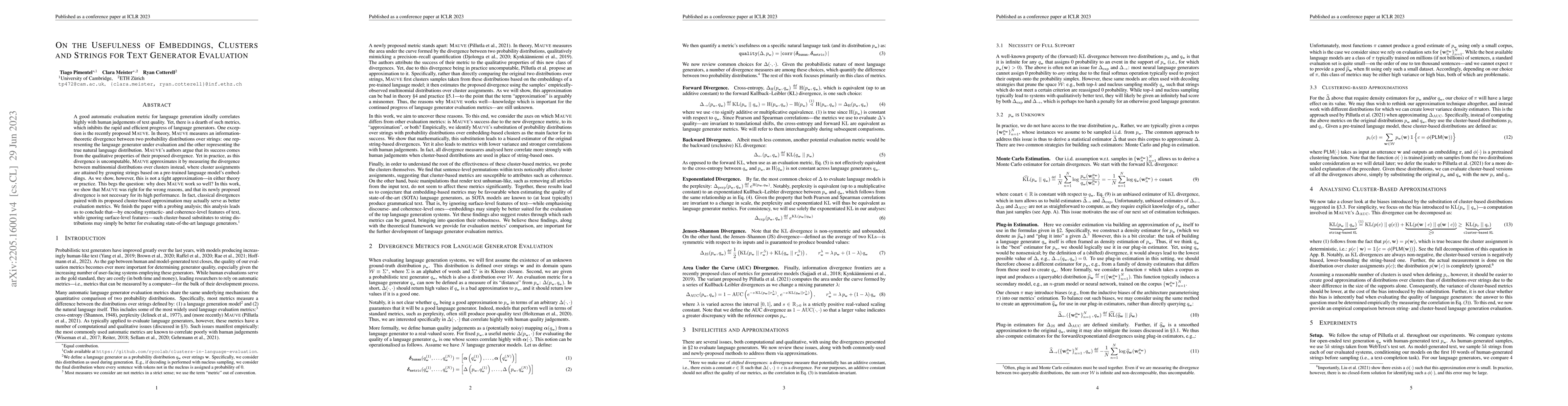 Thumbnail for On the Usefulness of Embeddings, Clusters and Strings for Text Generator
  Evaluation