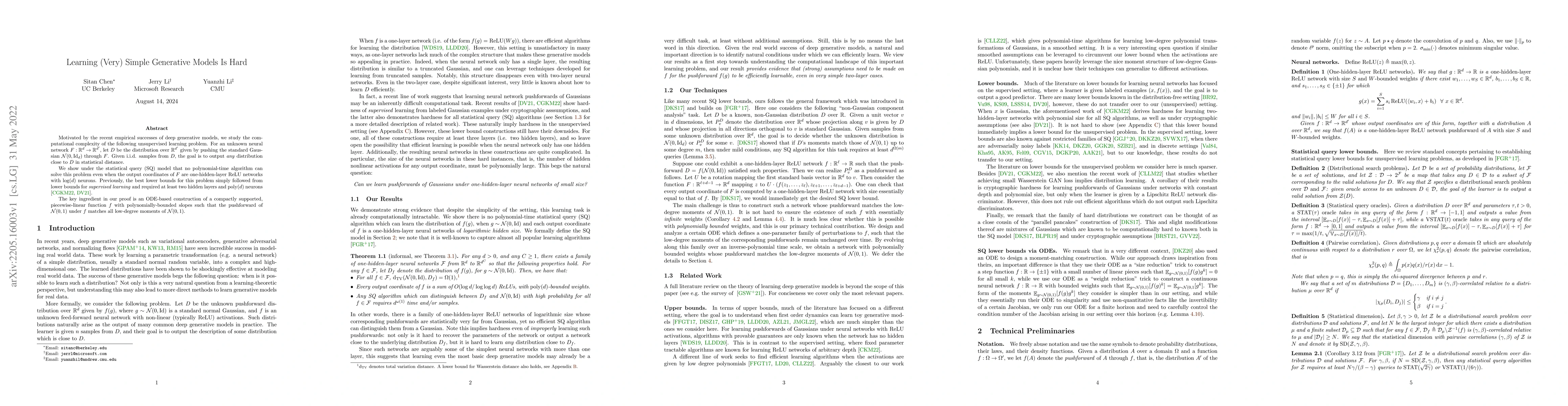 Thumbnail for Learning (Very) Simple Generative Models Is Hard