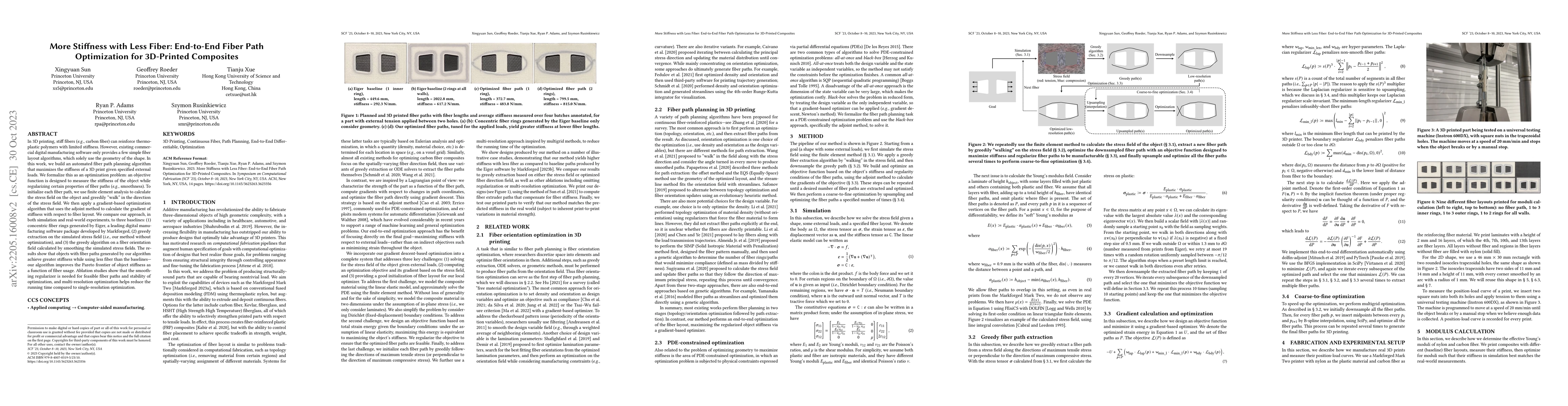 Thumbnail for More Stiffness with Less Fiber: End-to-End Fiber Path Optimization for
  3D-Printed Composites