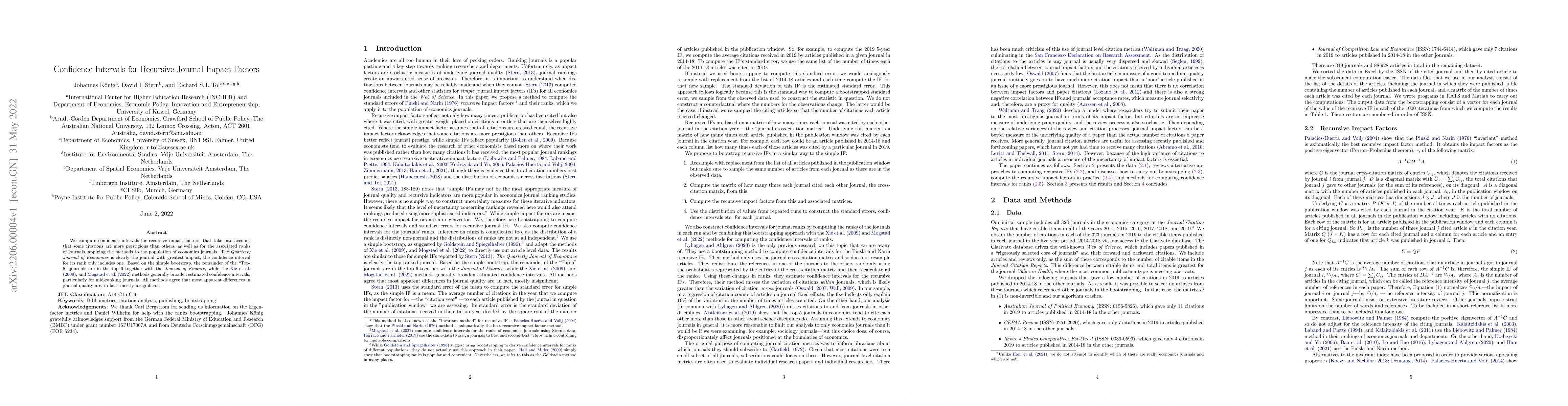 Thumbnail for Confidence Intervals for Recursive Journal Impact Factors
