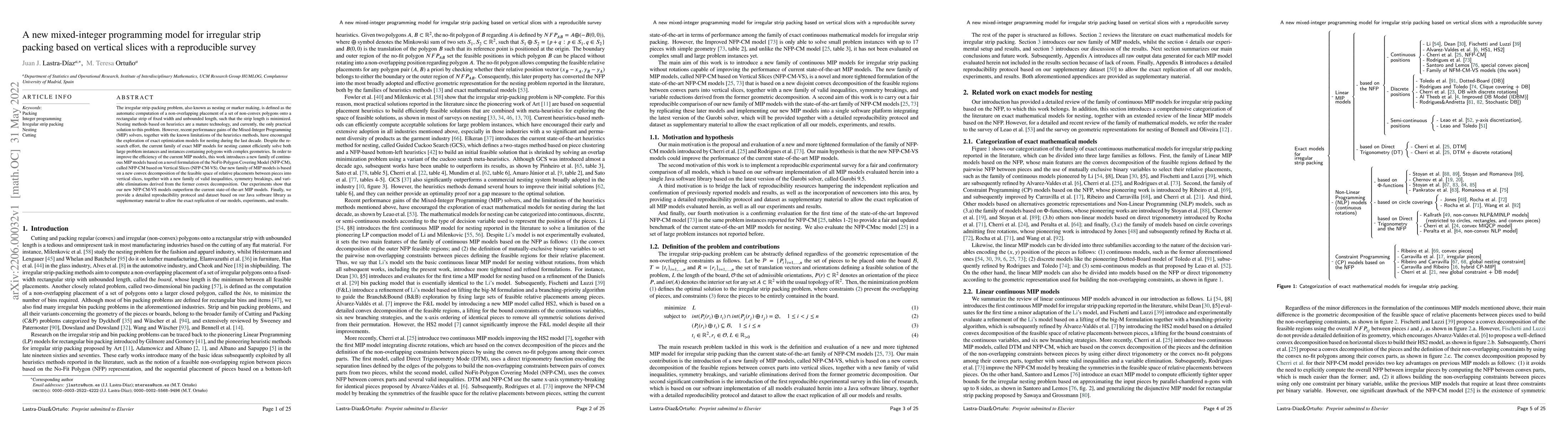 Thumbnail for A new mixed-integer programming model for irregular strip packing based
  on vertical slices with a reproducible survey