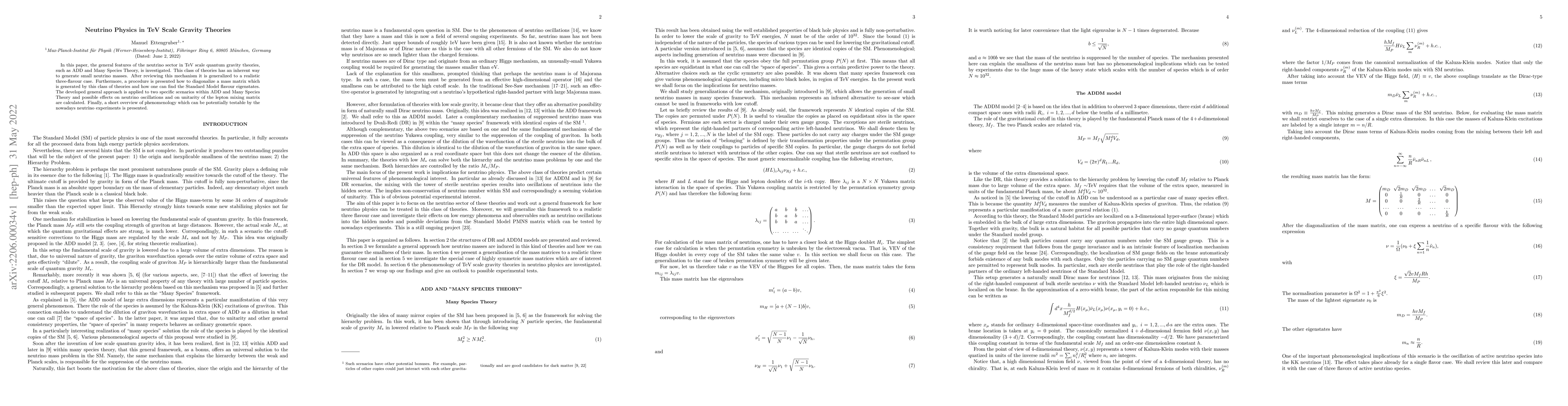 Thumbnail for Neutrino Physics in TeV Scale Gravity Theories