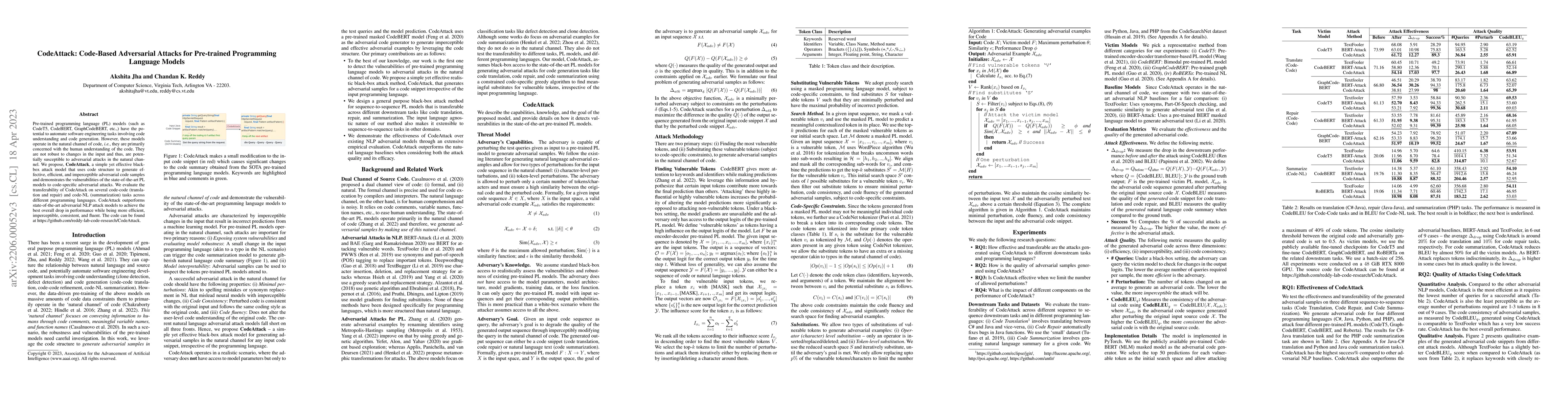 Thumbnail for CodeAttack: Code-Based Adversarial Attacks for Pre-trained Programming
  Language Models