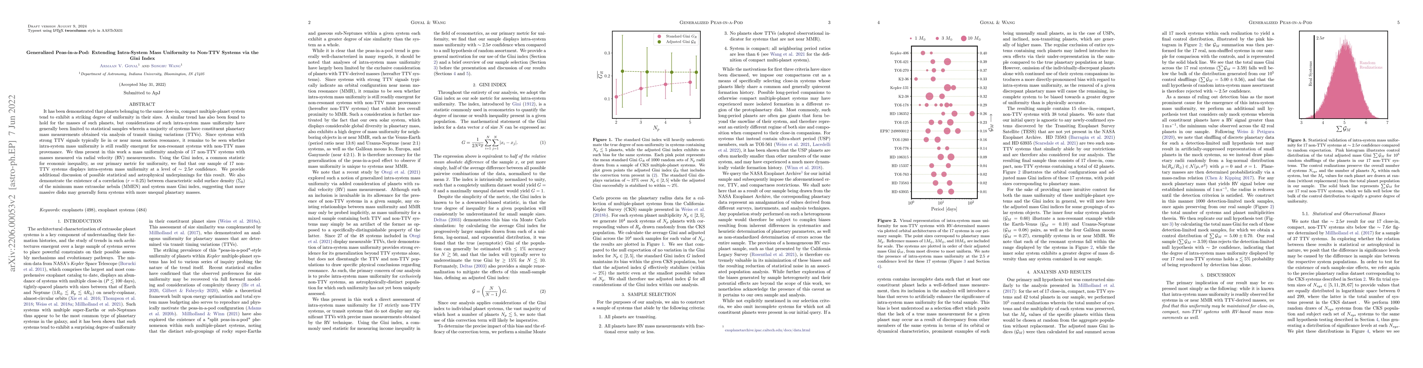 Thumbnail for Generalized Peas-in-a-Pod: Extending Intra-System Mass Uniformity to
  Non-TTV Systems via the Gini Index