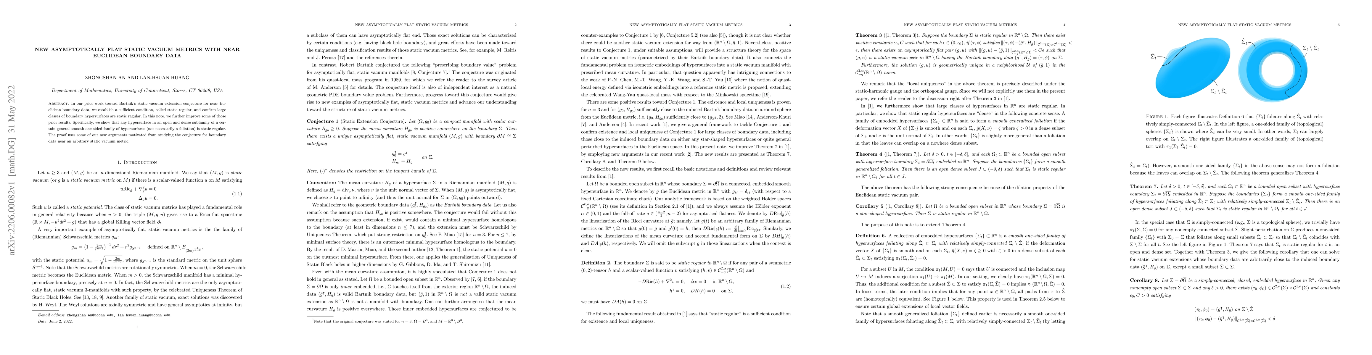 Thumbnail for New asymptotically flat static vacuum metrics with near Euclidean
  boundary data