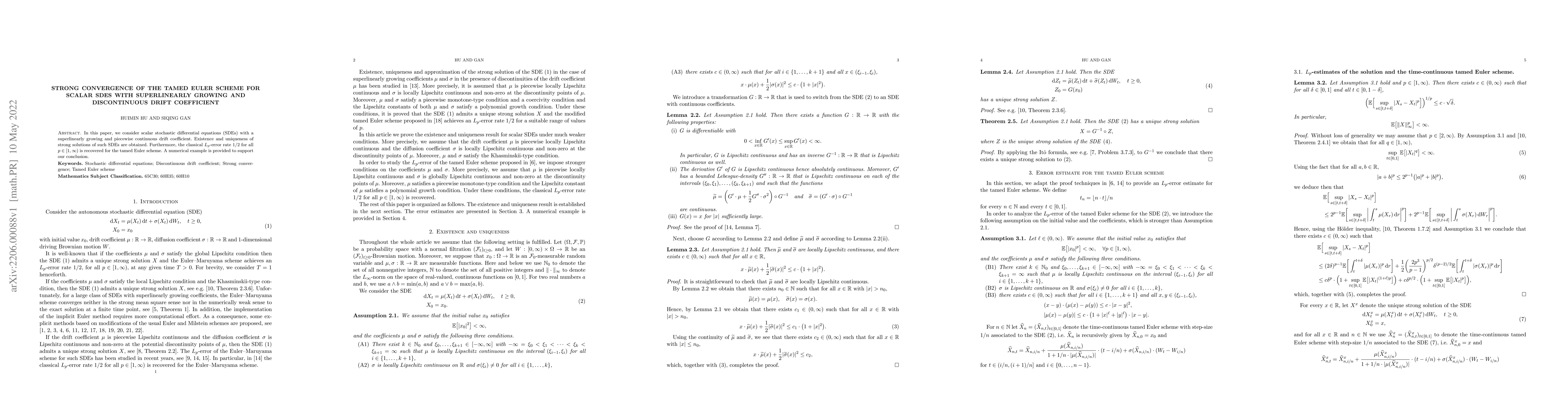 Thumbnail for Strong convergence of the tamed Euler scheme for scalar SDEs with
  superlinearly growing and discontinuous drift coefficient