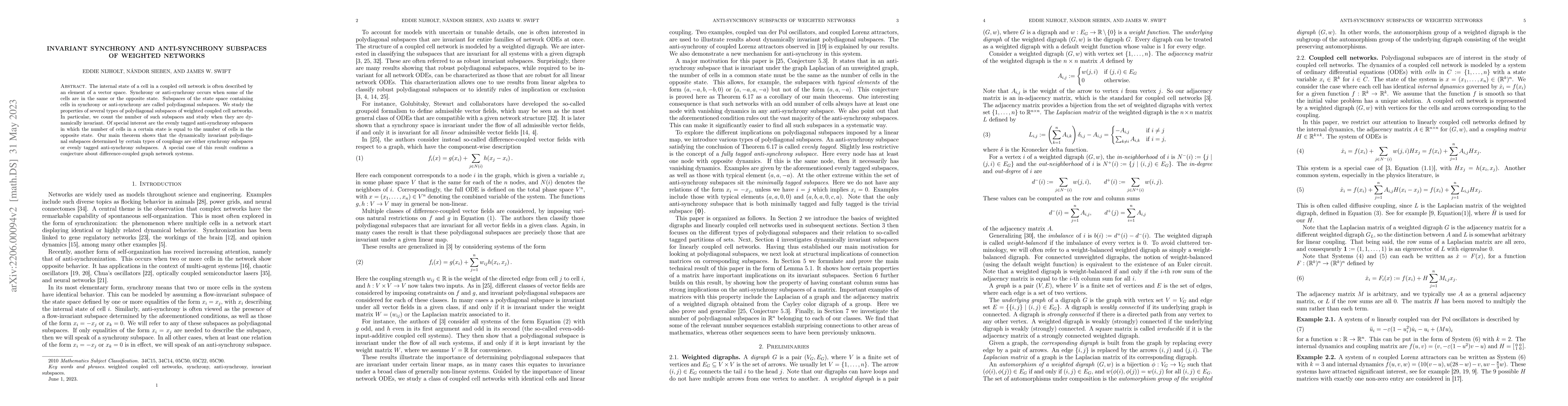 Thumbnail for Invariant Synchrony and Anti-Synchrony Subspaces of Weighted Networks