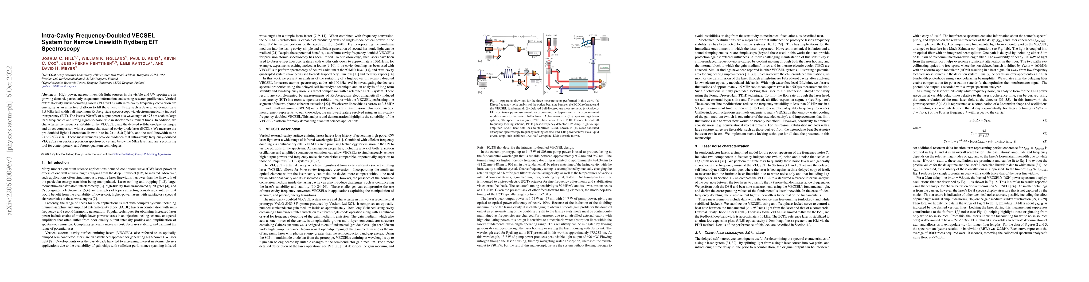 Thumbnail for Intra-Cavity Frequency-Doubled VECSEL System for Narrow Linewidth
  Rydberg EIT Spectroscopy