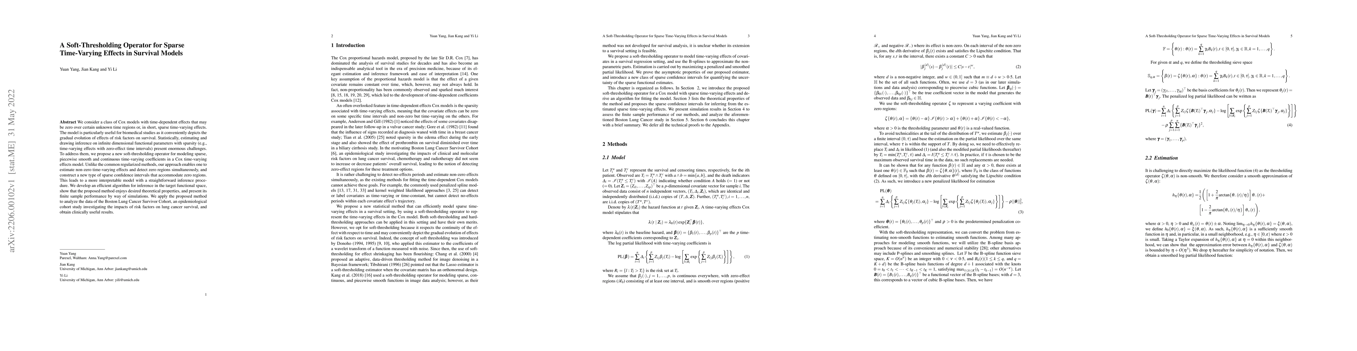 Thumbnail for A Soft-Thresholding Operator for Sparse Time-Varying Effects in Survival
  Models