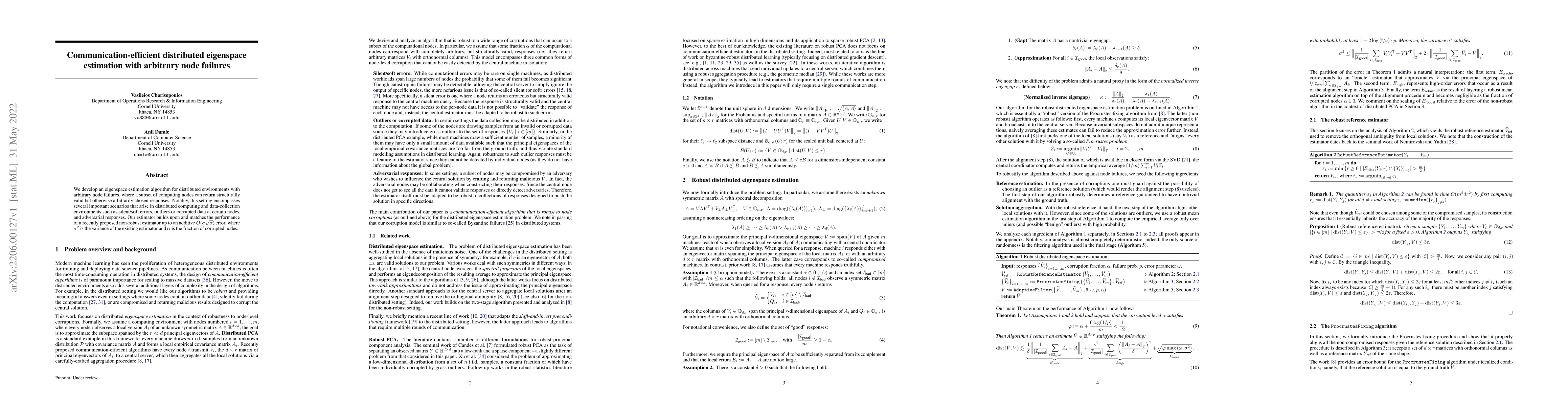 Thumbnail for Communication-efficient distributed eigenspace estimation with arbitrary
  node failures