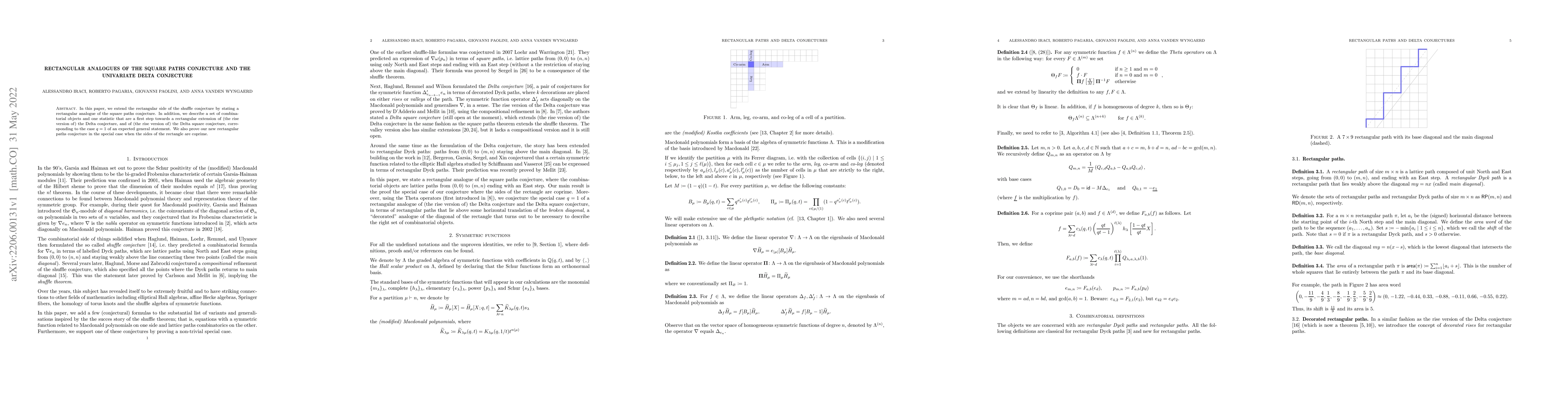 Thumbnail for Rectangular analogues of the square paths conjecture and the univariate
  Delta conjecture