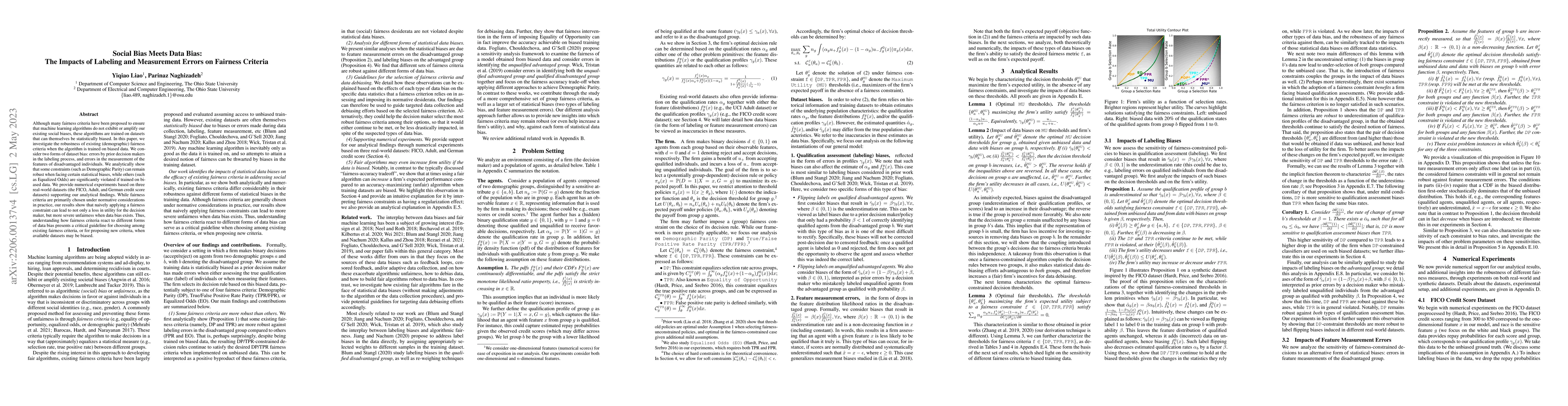 Thumbnail for Social Bias Meets Data Bias: The Impacts of Labeling and Measurement
  Errors on Fairness Criteria