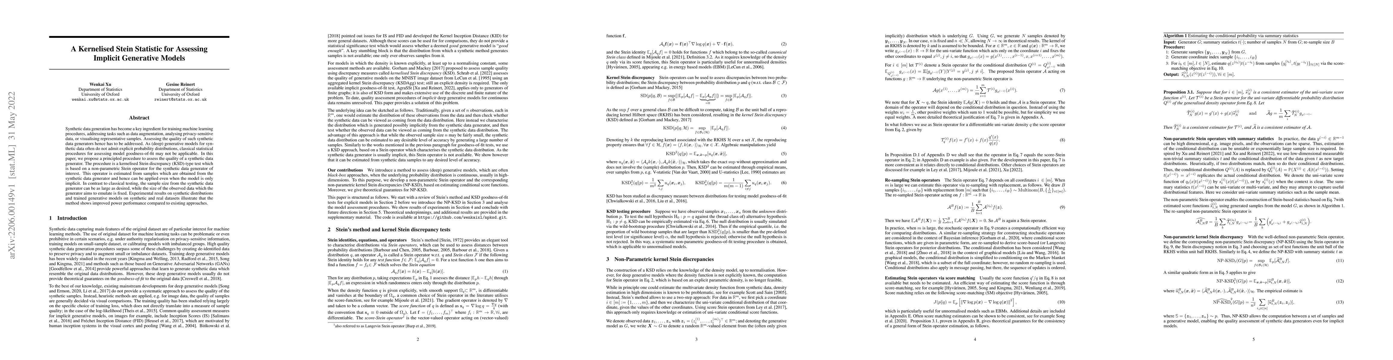 Thumbnail for A Kernelised Stein Statistic for Assessing Implicit Generative Models